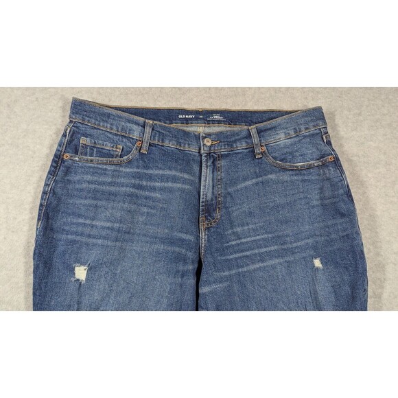 Old Navy Women Jeans 20x27 High Rise Curvy OG Straight Distress Raw Hems - Picture 2 of 13